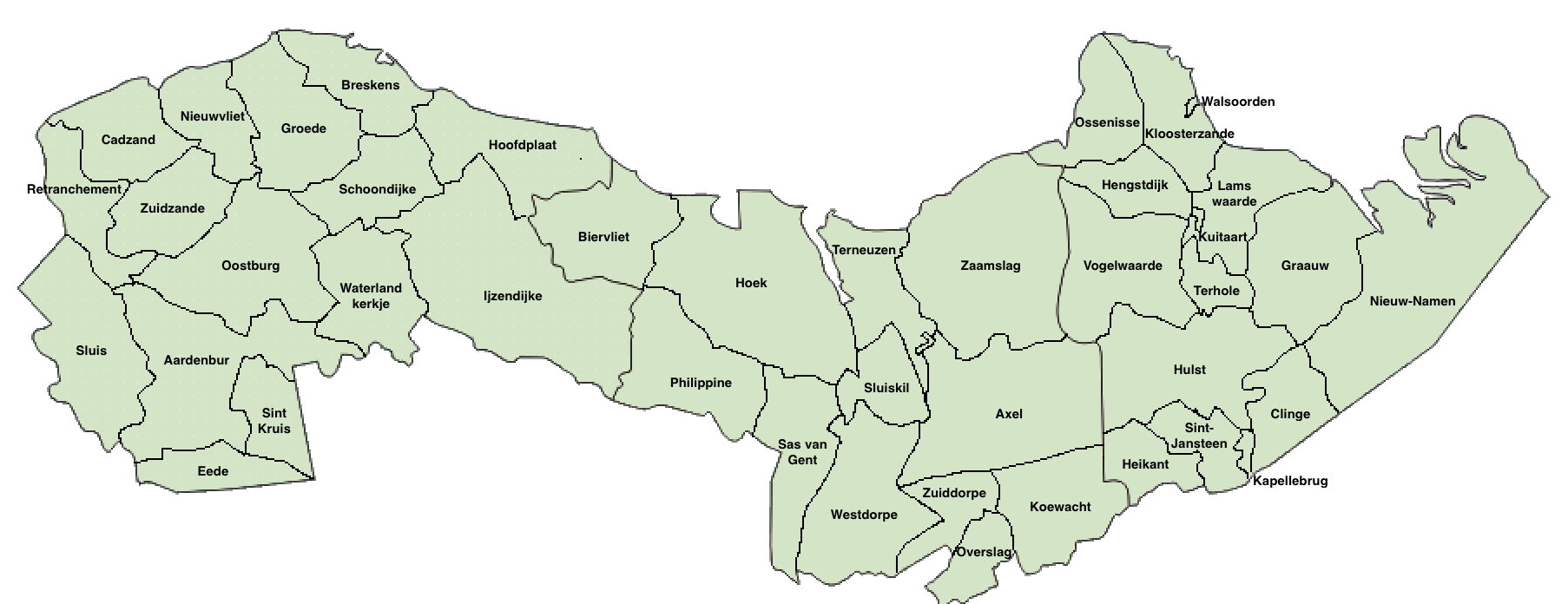 Geografische kaart van Zeeuws-Vlaanderen
